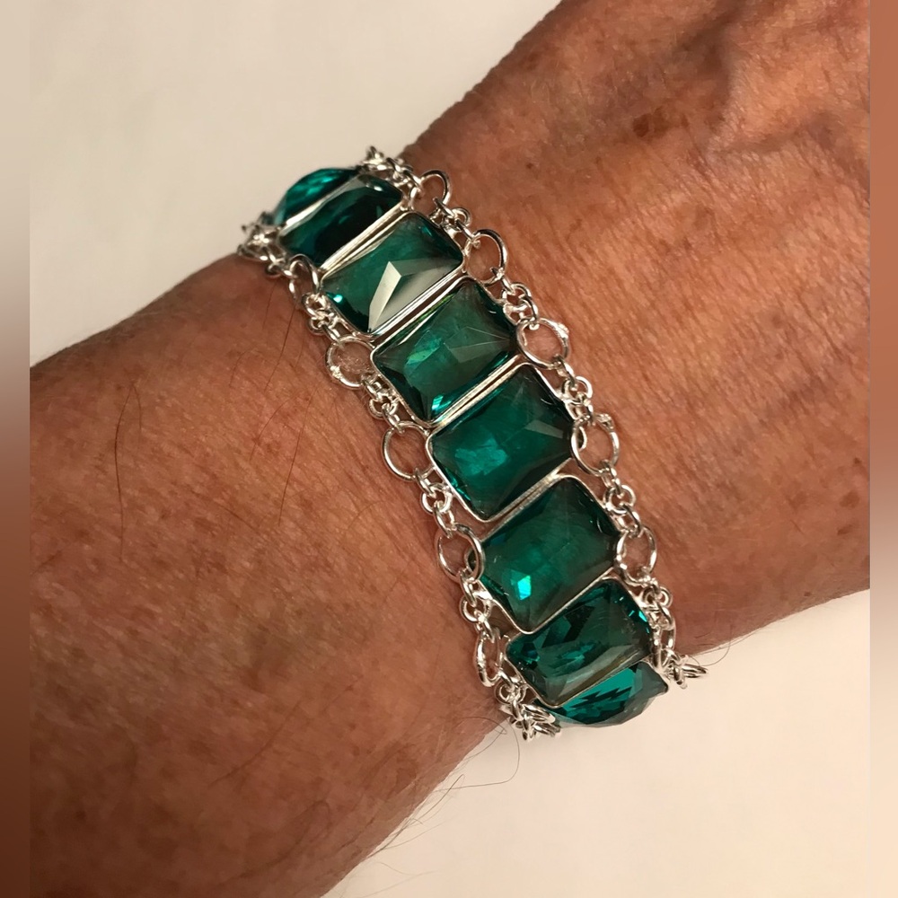 Green Tourmaline Stamped 925 Sterling Silver Bracelet